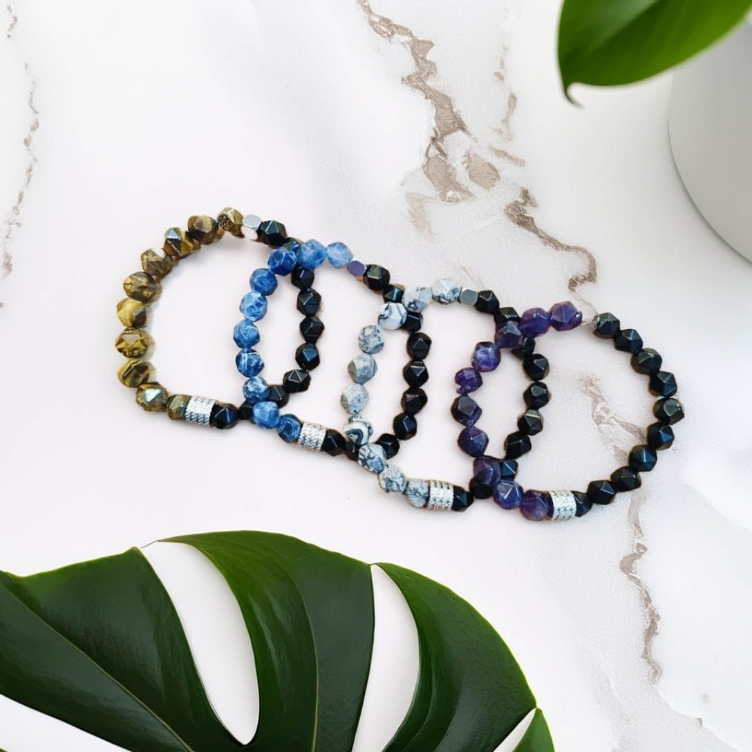 不鏽鋼黑曜石手環 10mm水晶玉石手鍊 紫水晶 藍紋石 地圖石 虎眼石 黑曜石 男生手鍊 能量手飾