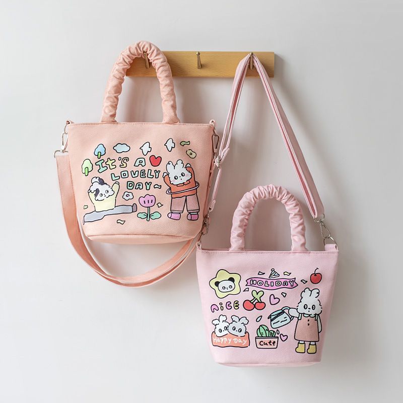 可愛卡通塗鴉帆布包 手提肩背斜背三用包 購物袋 側背包 手提袋 肩背包