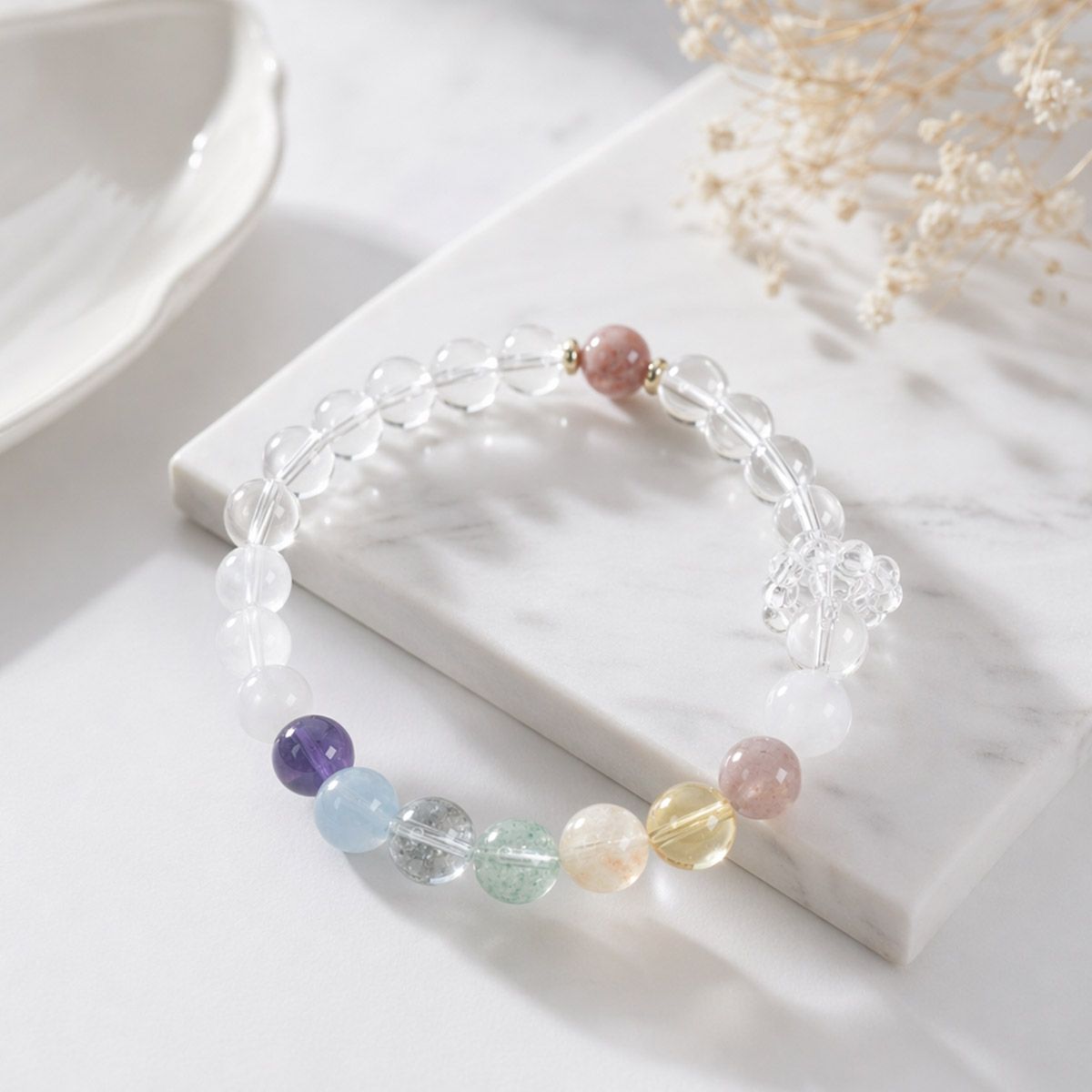 彩虹多寶能量水晶手鍊 開運七色能量手串 招財轉運  招財開運飾品