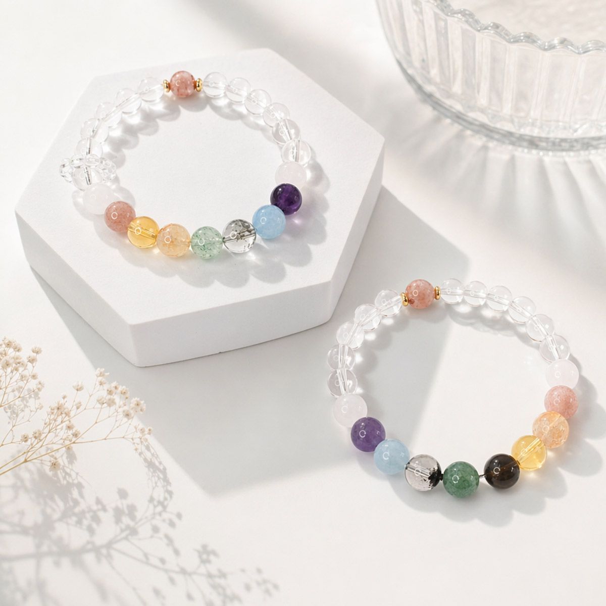 彩虹多寶能量水晶手鍊 開運七色能量手串 招財轉運  招財開運飾品