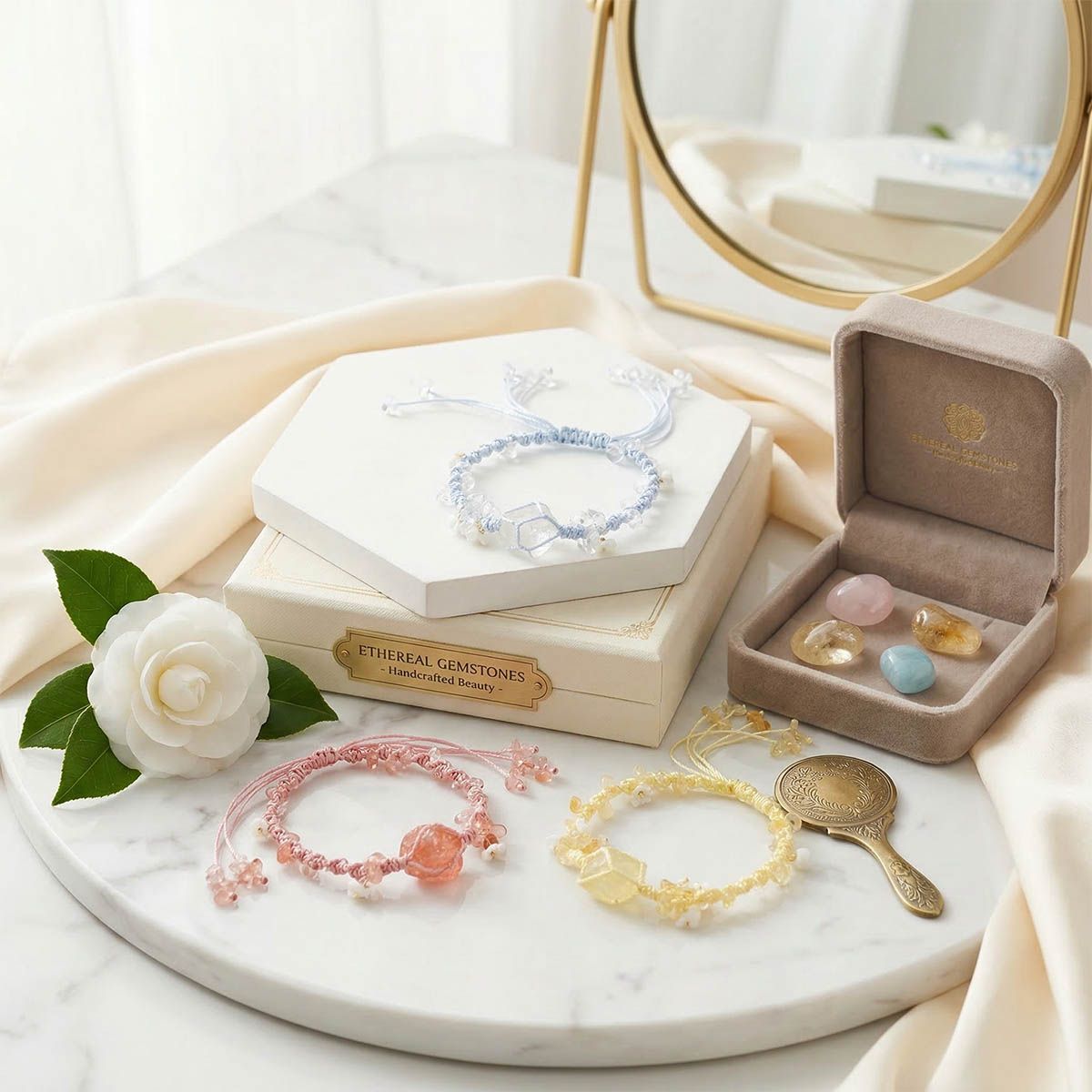 手工水晶編織手環 黃水晶 草莓晶 白水晶 能量手鍊 招財 愛情運 人緣提升 自信開運飾品