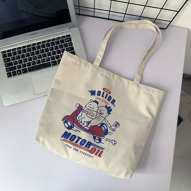 日系騎車雙載可愛帆布袋單肩包 帆布袋 可愛帆布包 帆布包 單肩包 拉鍊購物袋 收納包