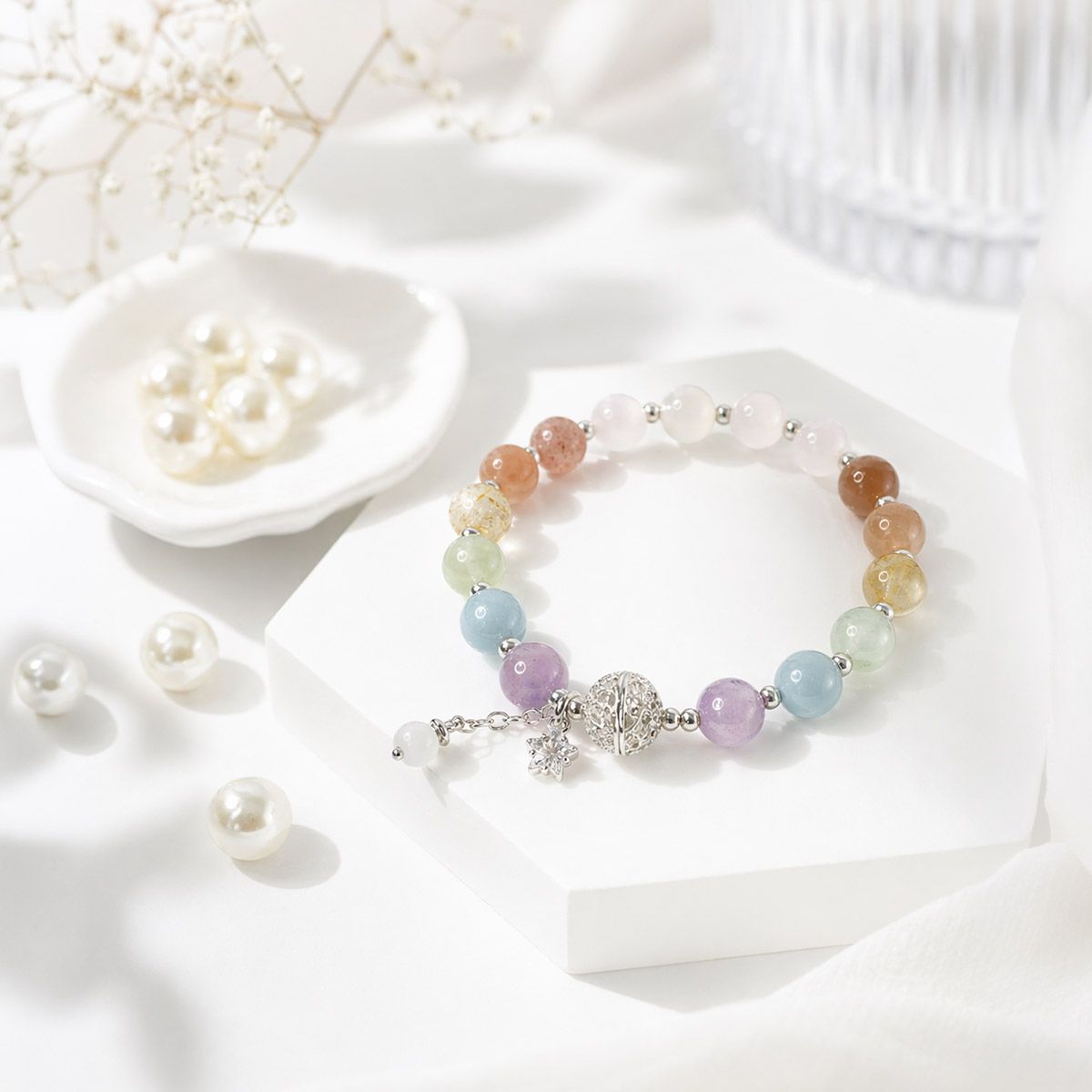 多巴胺色系馬卡龍手鍊  女生手鍊 水晶開運手飾 女生必備能量飾品