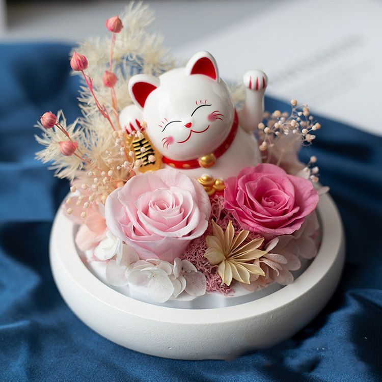 永生花招財貓玩偶玻璃燈球罩