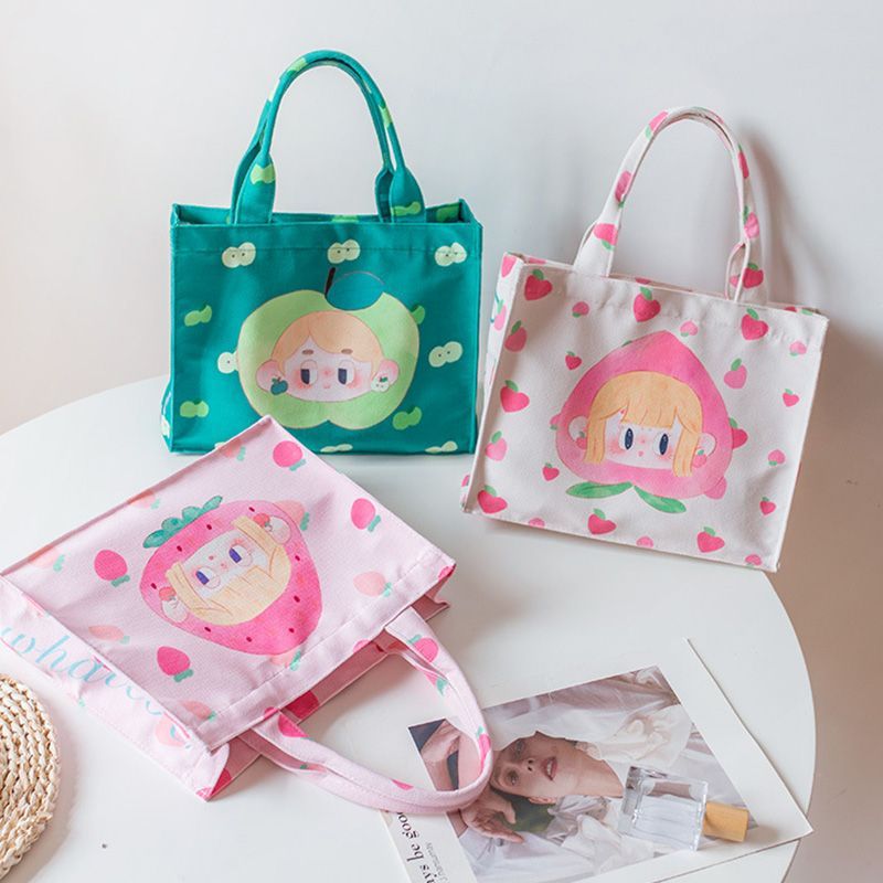 可愛塗鴉插畫帆布手提袋 卡通手提包 購物袋 可愛帆布包 手提袋 手提包