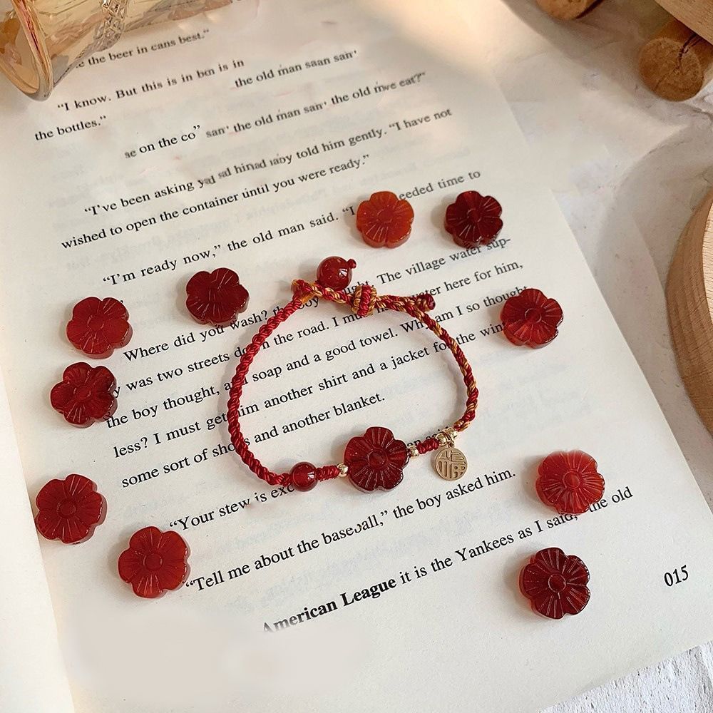 粉晶小桃花紅繩手鍊 手工編織粉水晶手環 硃砂花紅瑪瑙桃花飾品 招桃花手鍊 天然水晶開運飾品