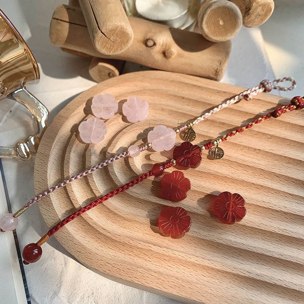 粉晶小桃花紅繩手鍊 手工編織粉水晶手環 硃砂花紅瑪瑙桃花飾品 招桃花手鍊 天然水晶開運飾品