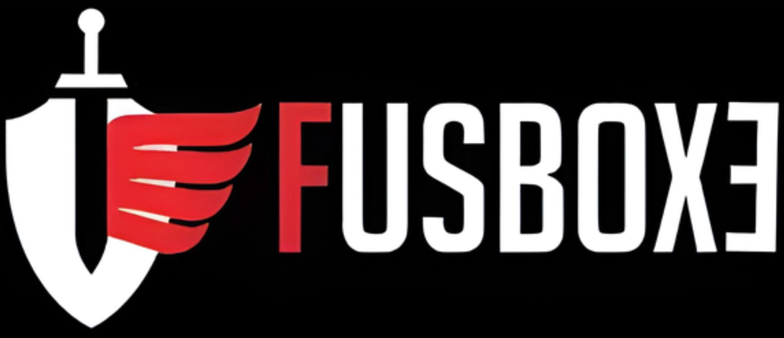 A logo featuring a white shield with a black sword and red wings, next to the white and red text