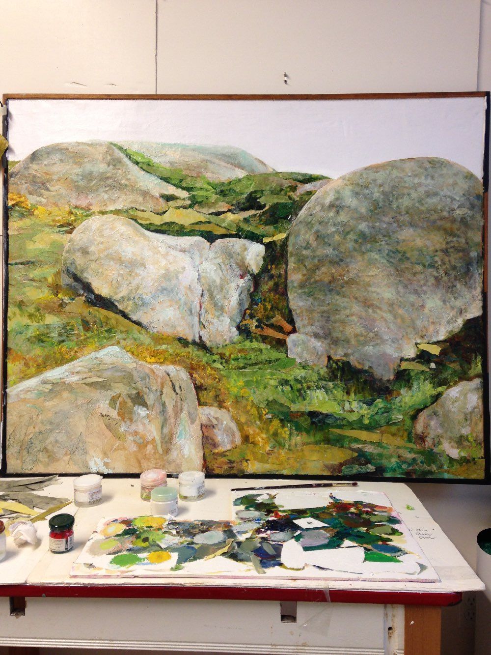 Irish Rocks, marker, torn paper collage