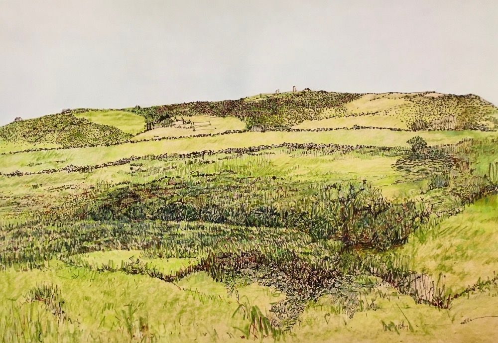 Corn Neck Road, Block Island,   pen, ink colored pencil, acrylic