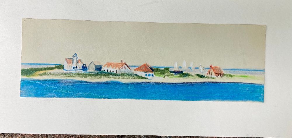 Coast Guard Station Block Island, colored pencil and pen & ink