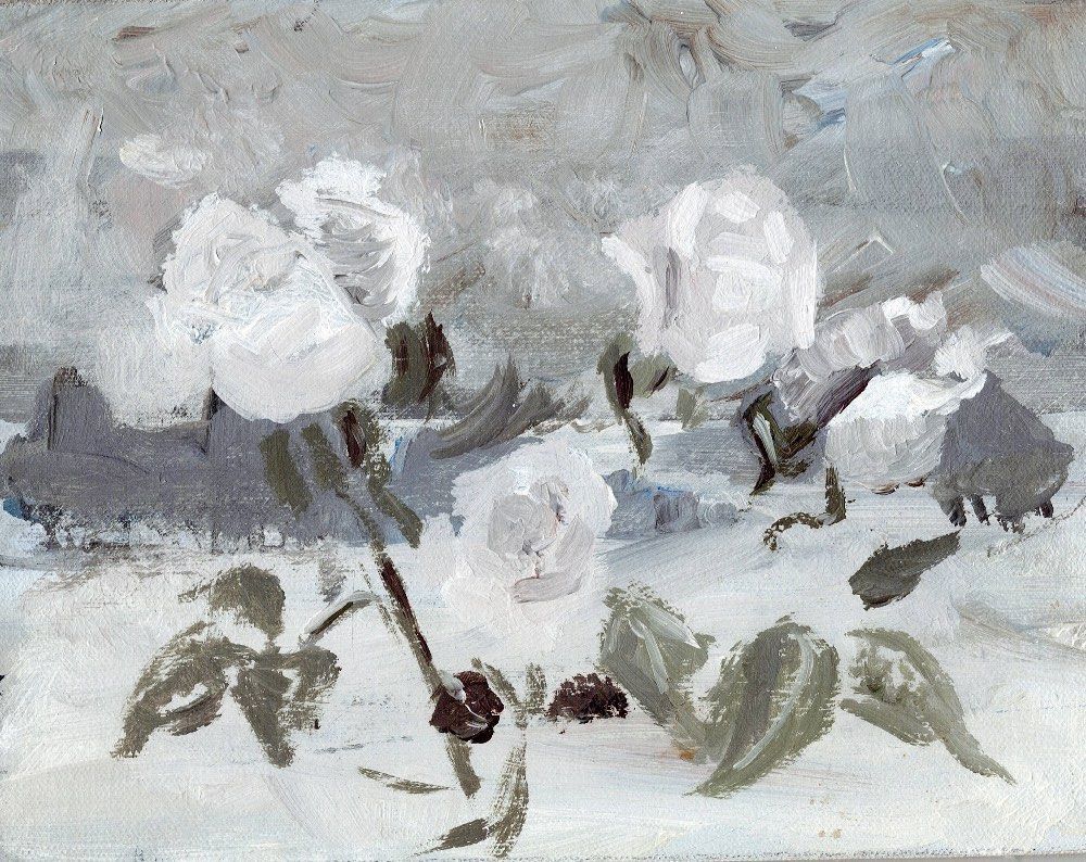 Roses in Window Landscape, oil, 8