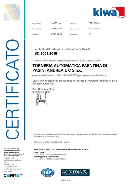 certificazione di qualità ISO 9001:2015