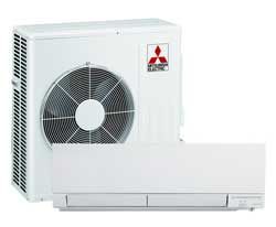 Prevett Heating and Cooling |A picture of a mitsubishi air conditioner on a white background.