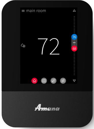 Prevett Heating and Cooling |A black thermostat with a screen that says 72 degrees on it.