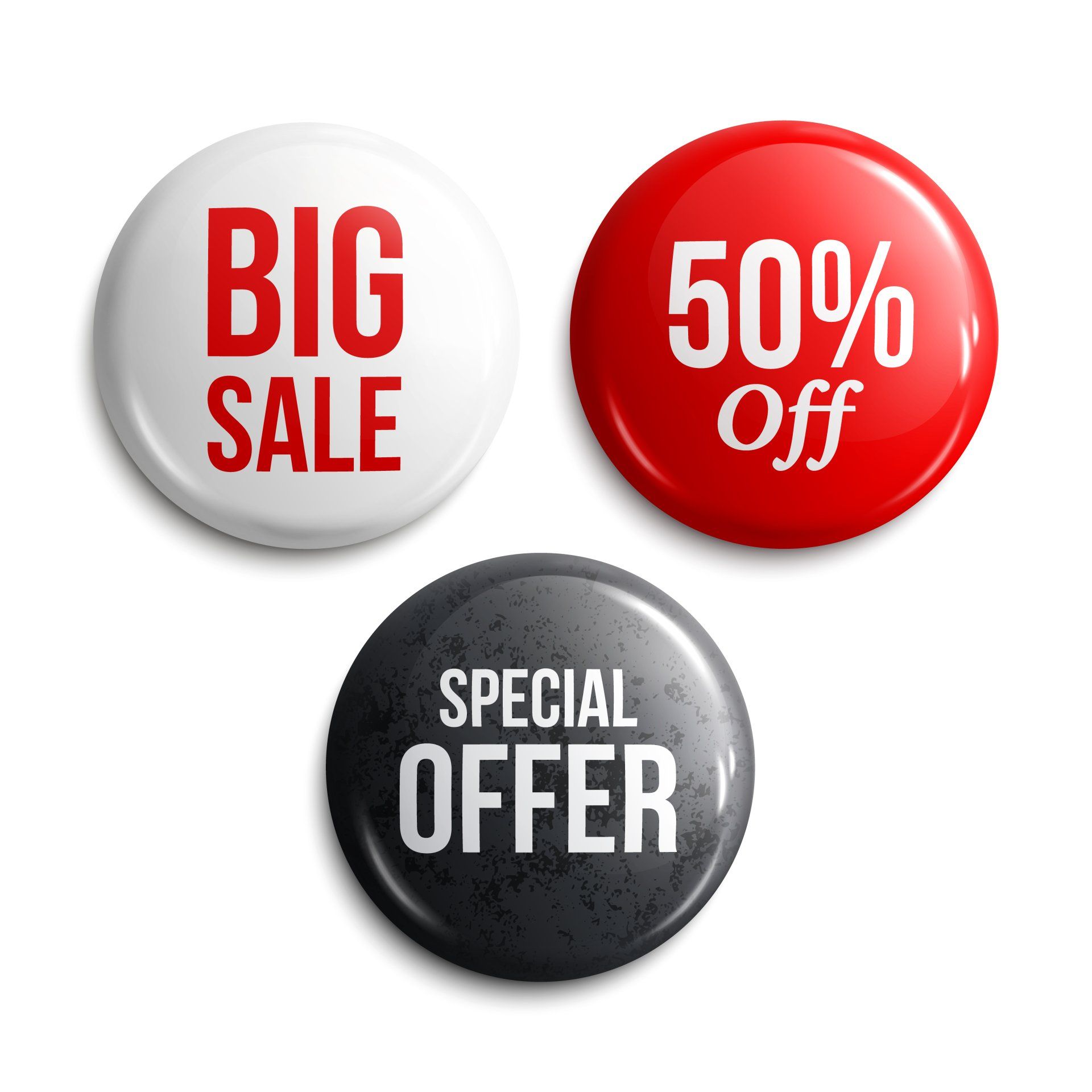Set Of Glossy Sale Buttons — Screen Printing In Lismore, NSW