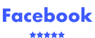 A blue facebook logo with five stars on a white background.