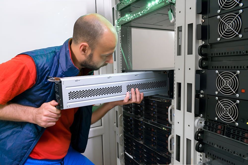 A Man Is Working On A Server In A Server Room β Oz Data Tech in Forster, NSW