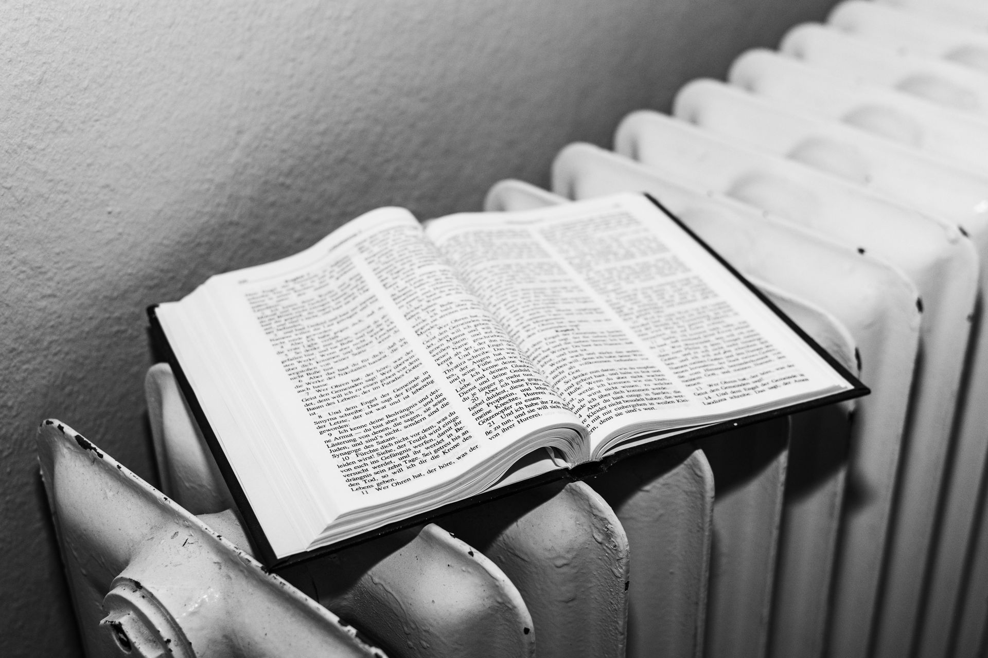 A Bible sitting open. 