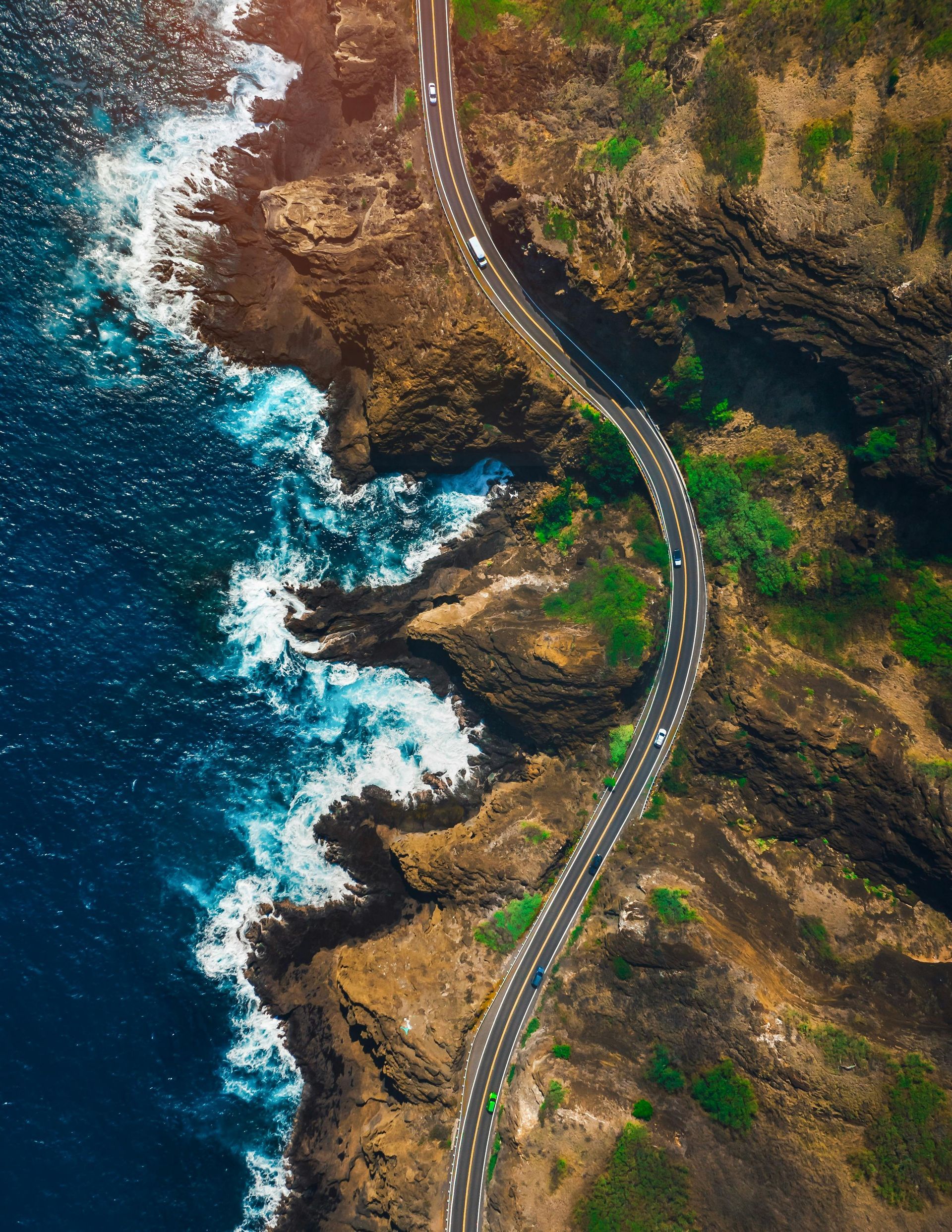 A winding road along the sea. 