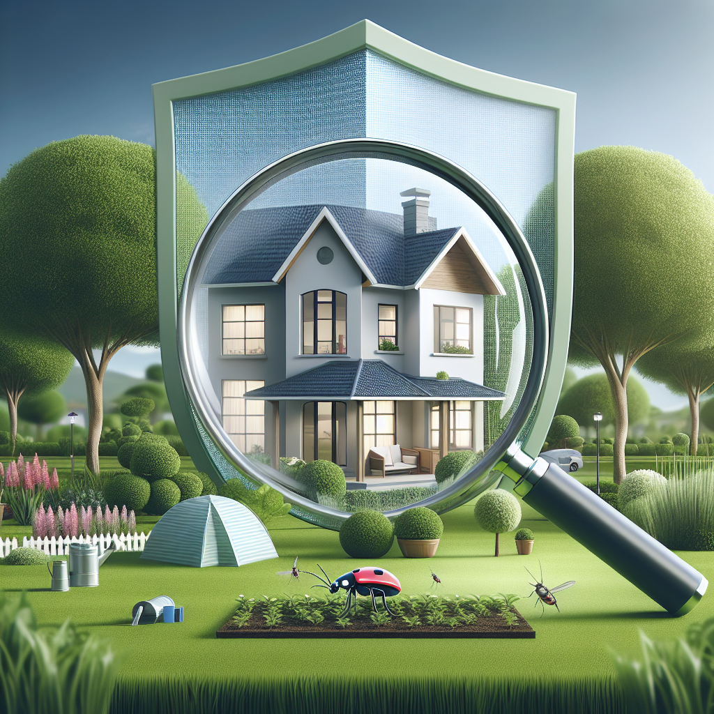 A magnifying glass is looking at a house on a shield