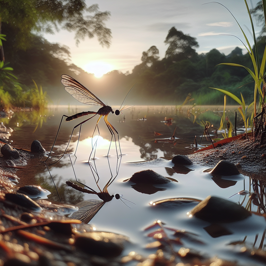 A dragonfly is flying over a body of water