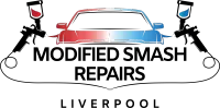 A logo for modified smash repairs smash repairer liverpool