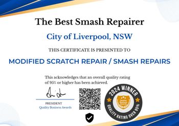 The best smash repairer city of liverpool nsw this certificate is presented to modified scratch repair / smash repairs