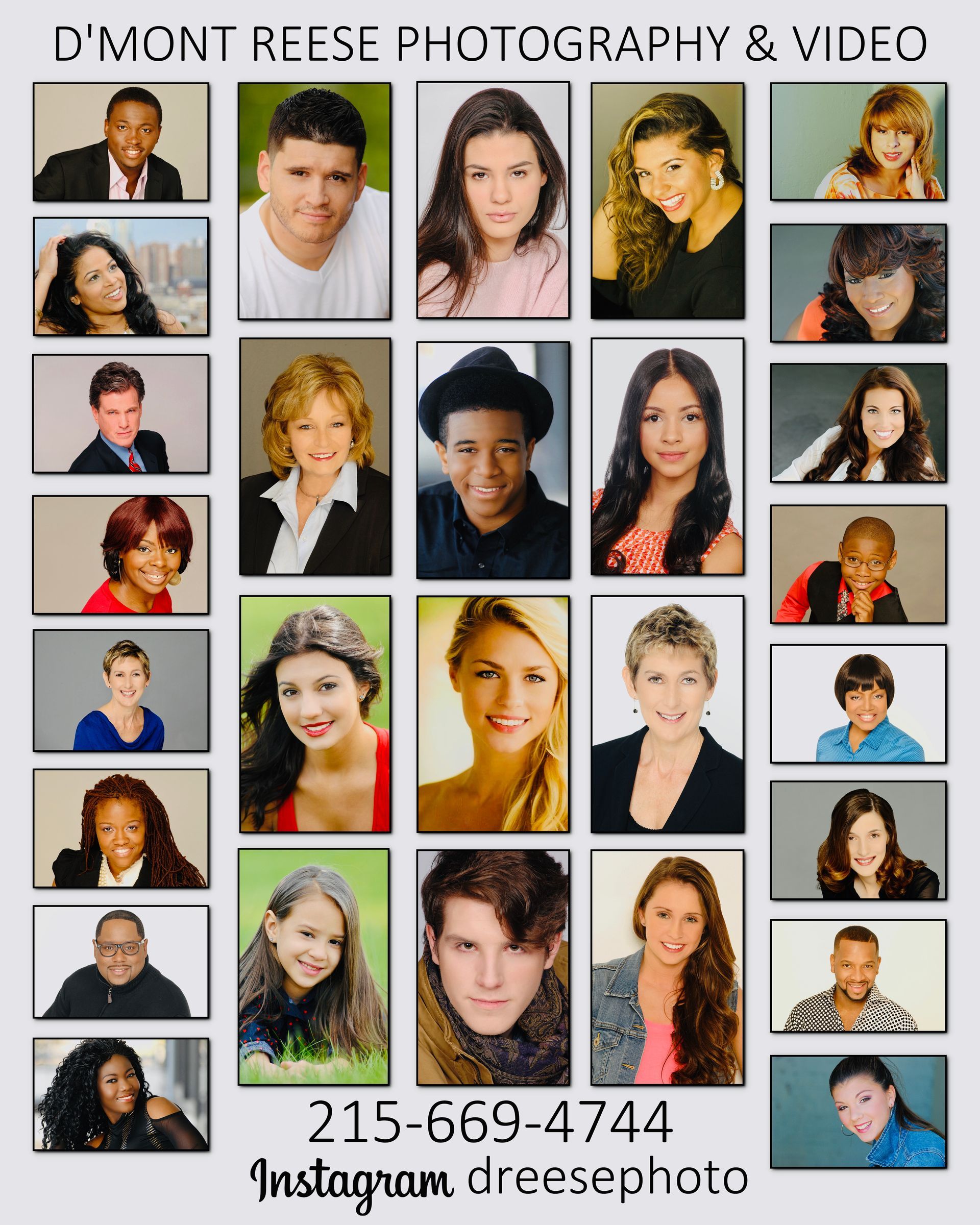 Headshots arranged in a grid for D'Mont Reese Photography & Video. The advertisement displays a variety of people.