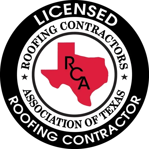 Logo for the Roofing Contractors Association of Texas; red Texas outline with 