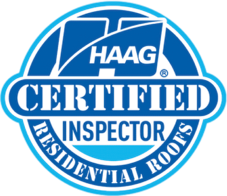 Blue and white HAAG Certified Inspector logo for residential roofs.