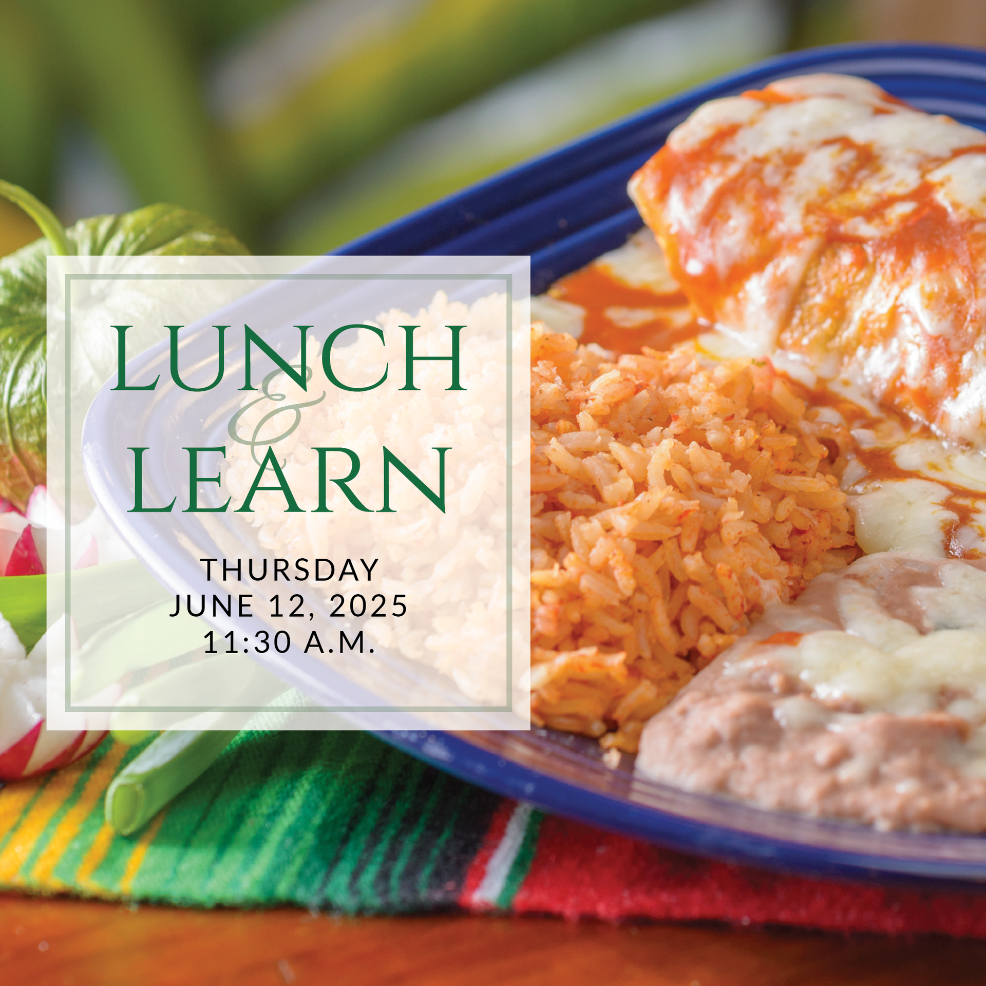 a plate of sandwiches on a table with the words lunch & learn on it