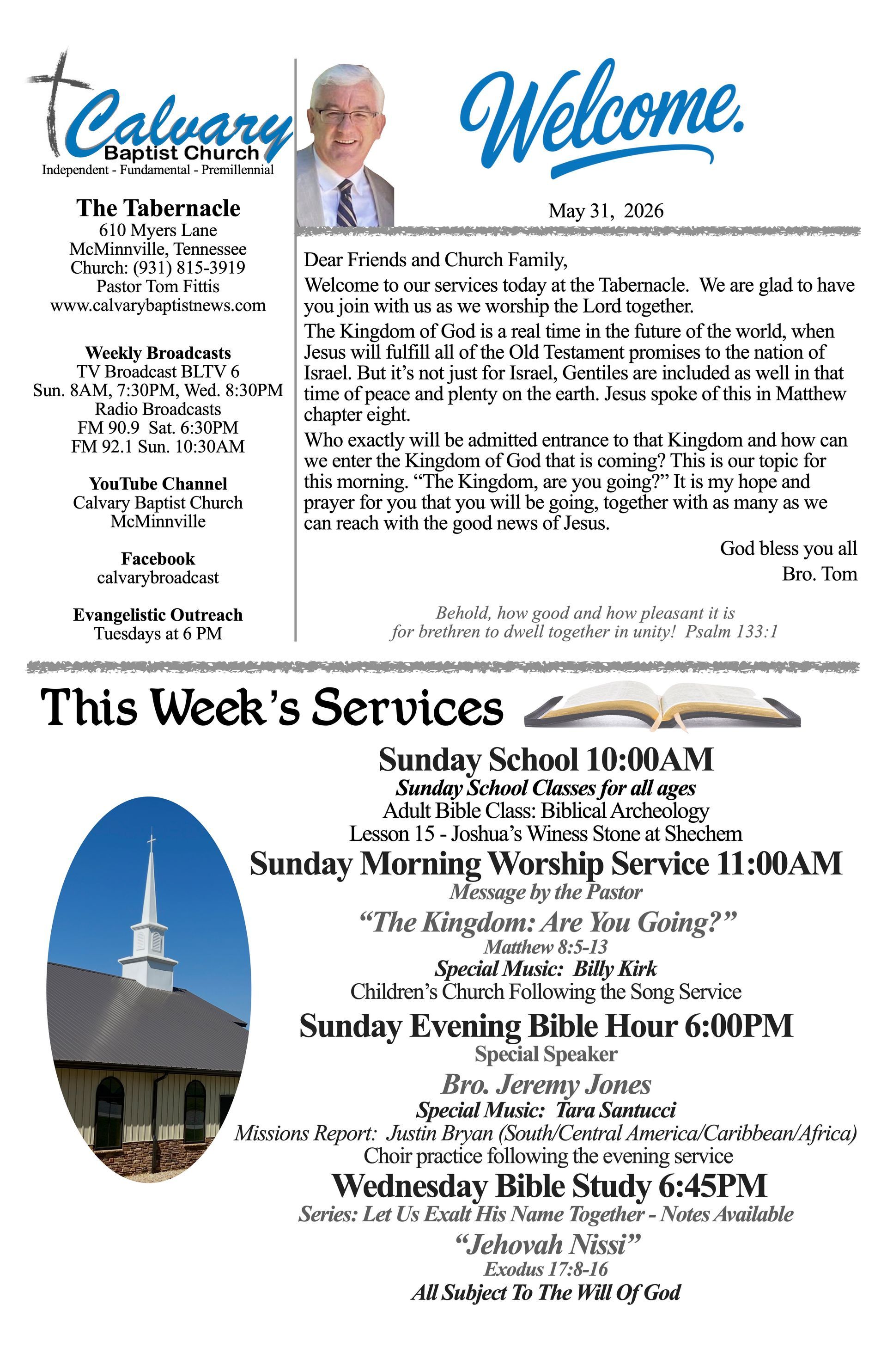 Calvary Baptist Church McMinnville Tennessee Tom Fittis Independent Baptist