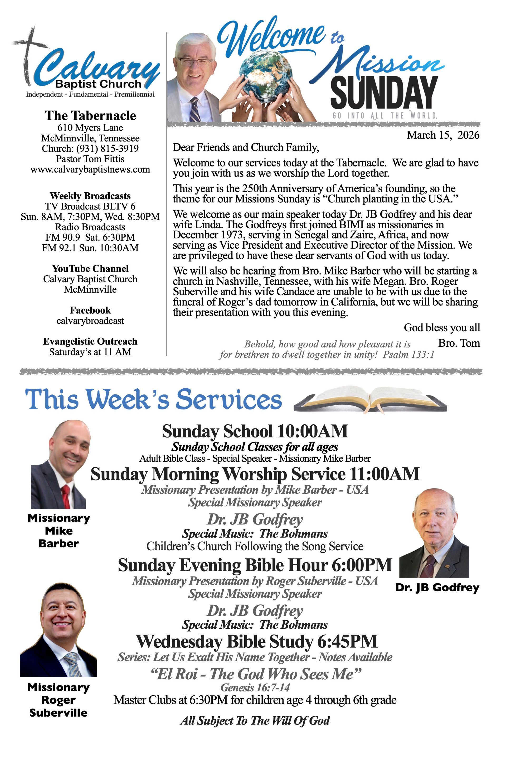 Calvary Baptist Church McMinnville Tennessee Tom Fittis Independent Baptist