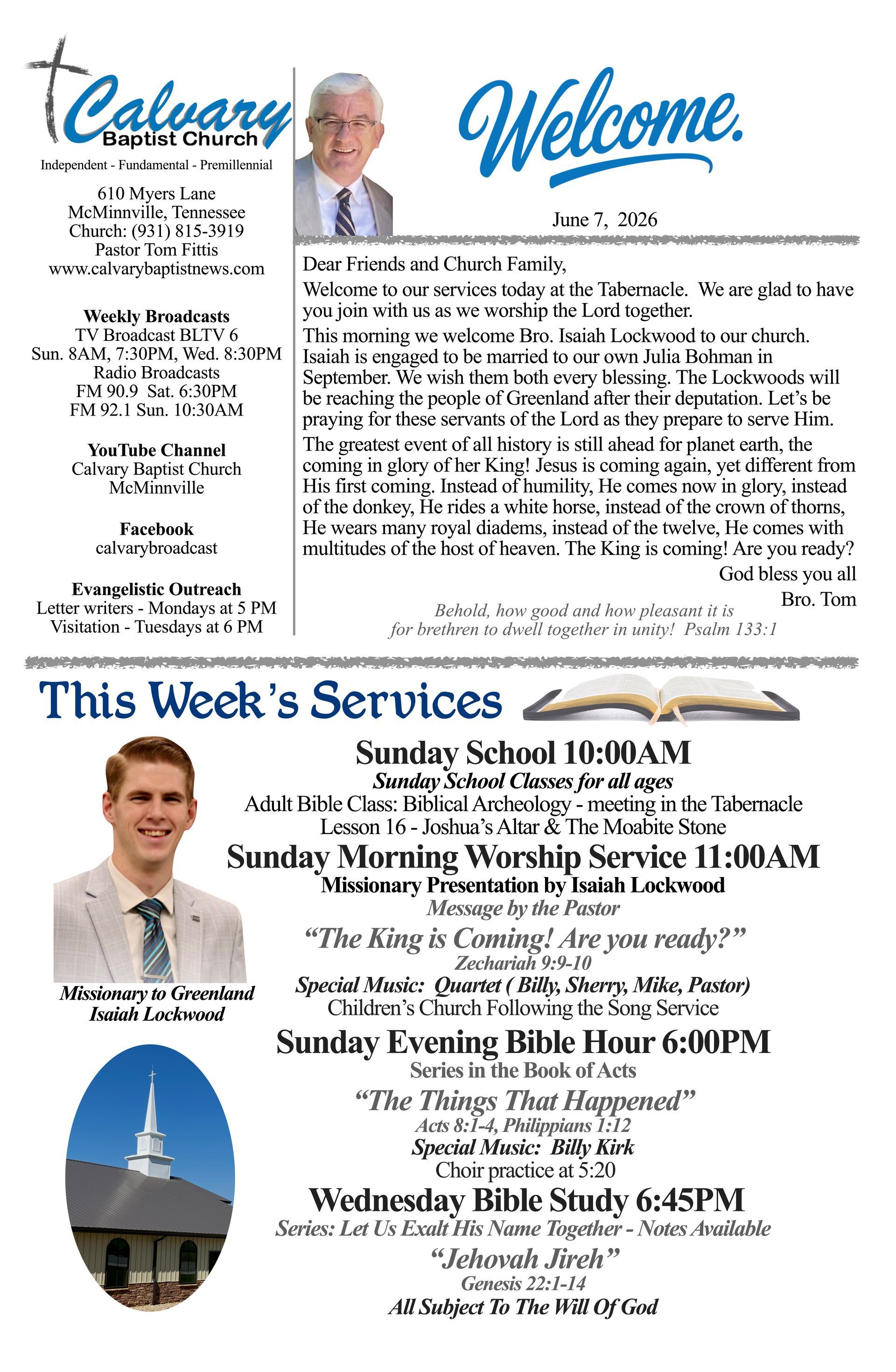 Calvary Baptist Church McMinnville Tennessee Tom Fittis Independent Baptist