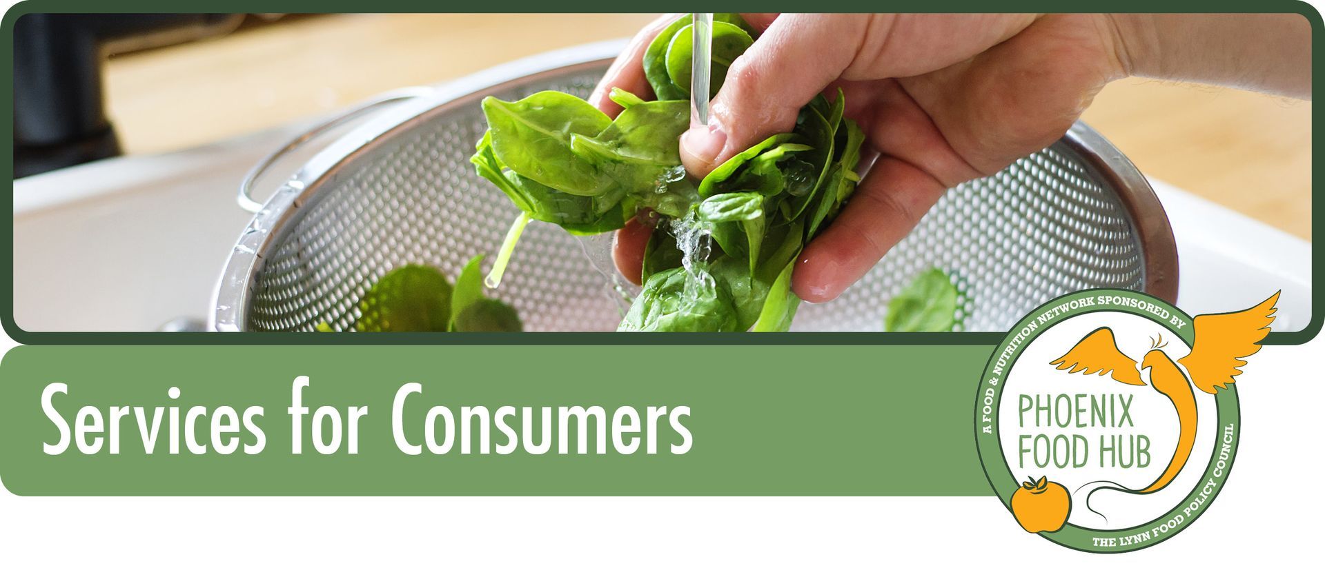 A hand washing spinach in a colander, with text that reads 