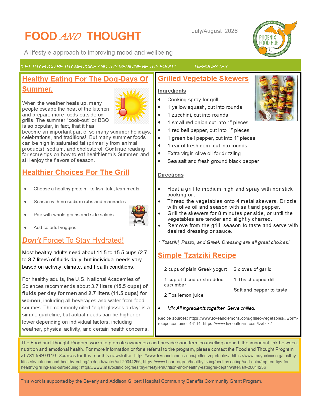 Food safety newsletter page with tips, orange header, columns of text, and a small photo of food samples.