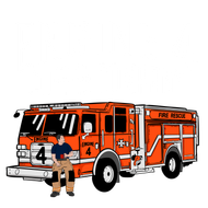 Fire truck with a firefighter seated next to it.