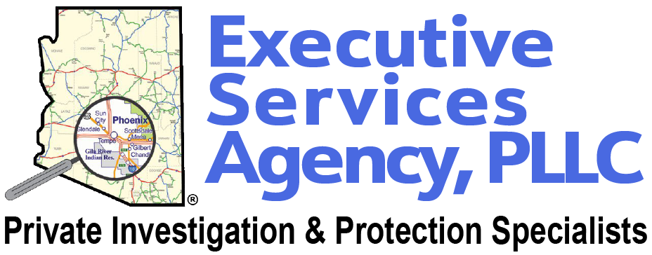 The logo for executive services agency , pllc is a private investigation and protection specialists company.