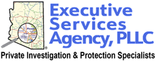 The logo for executive services agency , pllc is a private investigation and protection specialists company.