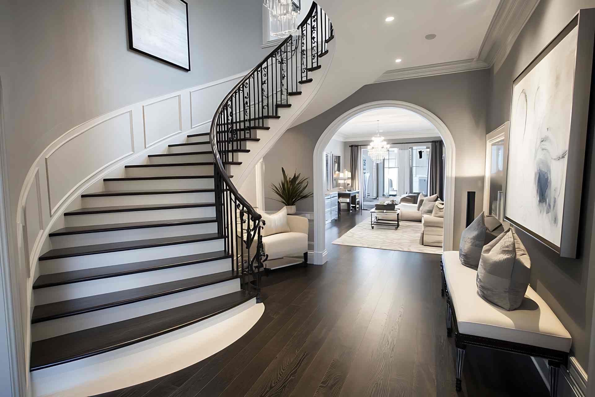 A luxury entryway or foyer with gray and white paint near Johnson City, Tennessee (TN)