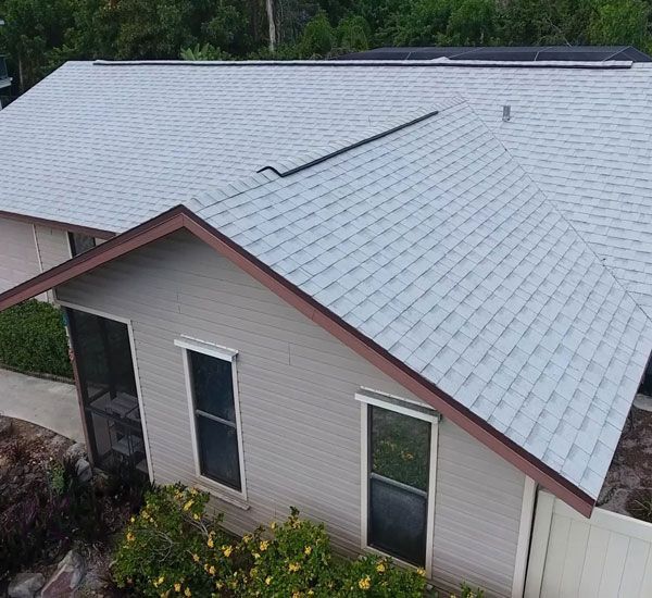 Aerial view of a new residential roof installation in Marysville, Ohio.