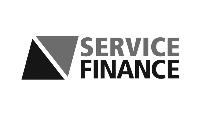 a black and white logo for service finance with a triangle in the middle
