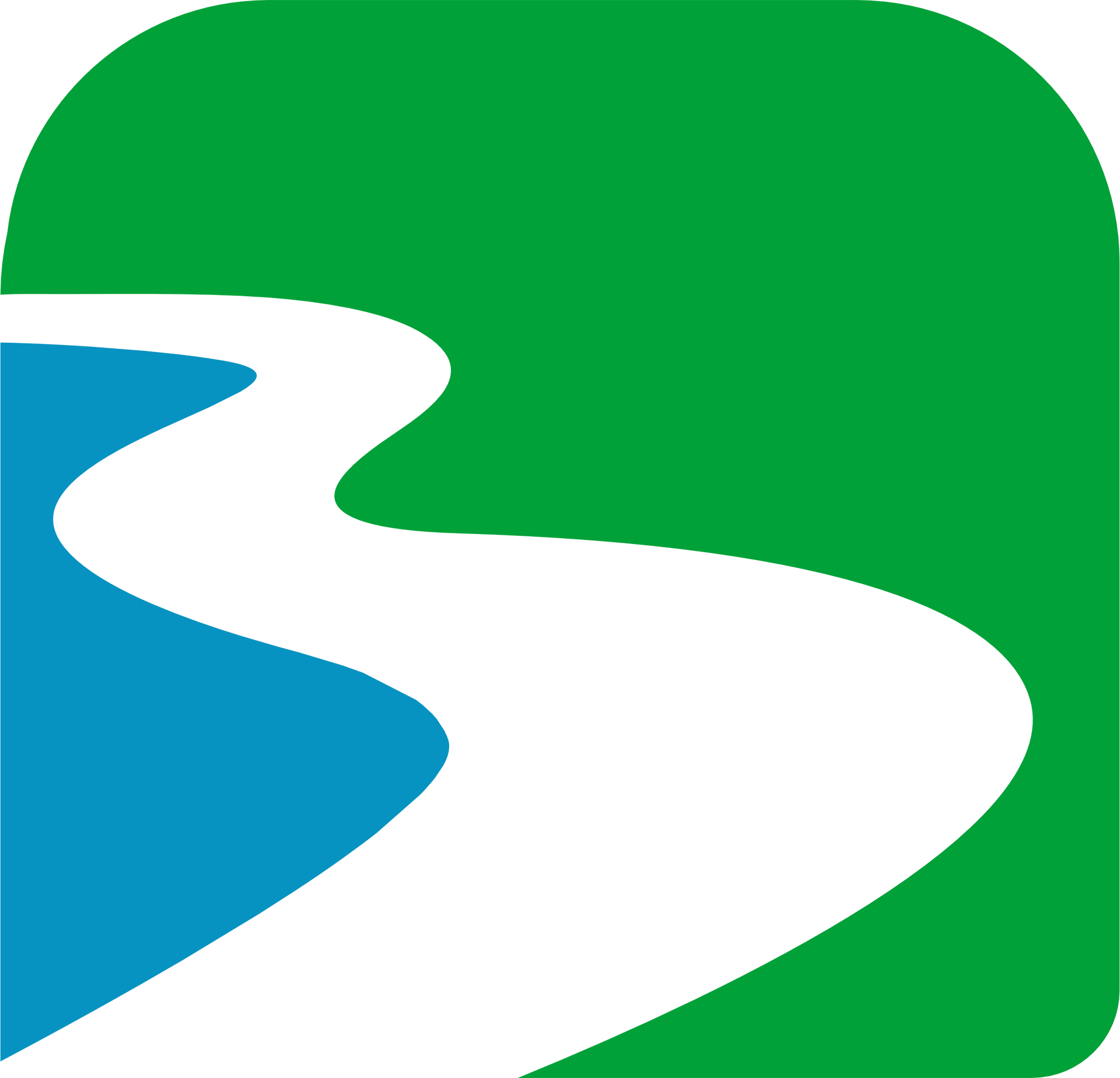 Green and blue square logo with a white, winding river.