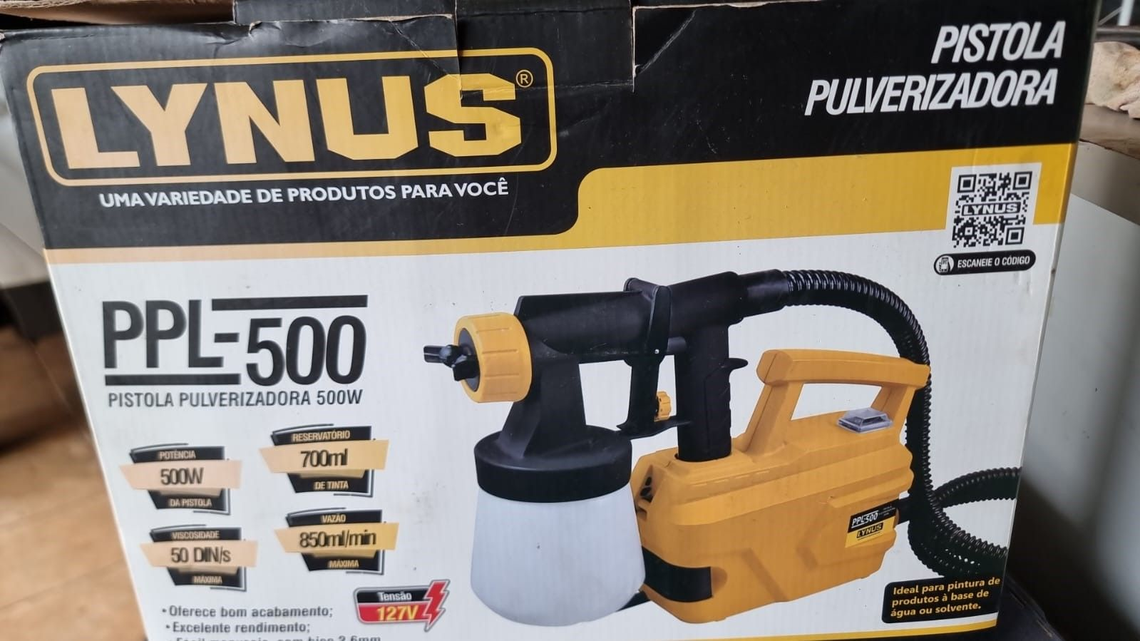 Pistola De Pintura Elétrica Pulverizadora 500w Lynus Ppl500 Cor Amarelo novinho nunca foi usado