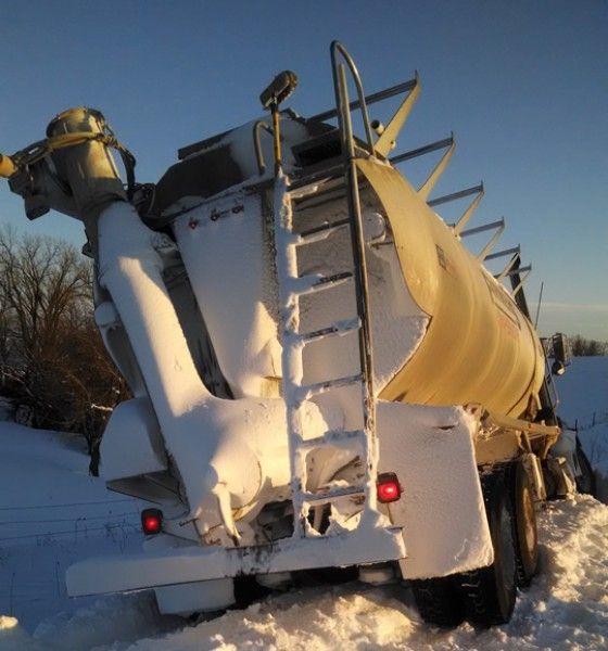 cold stuck semi truck waiting for recovery