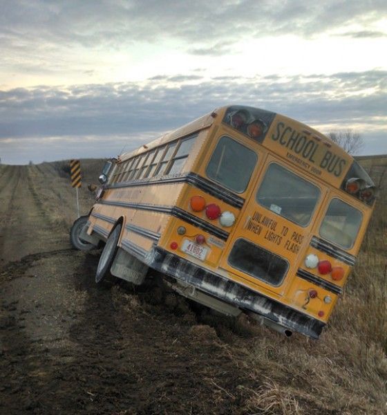 school bus stuck in the ditch, ready for recovery