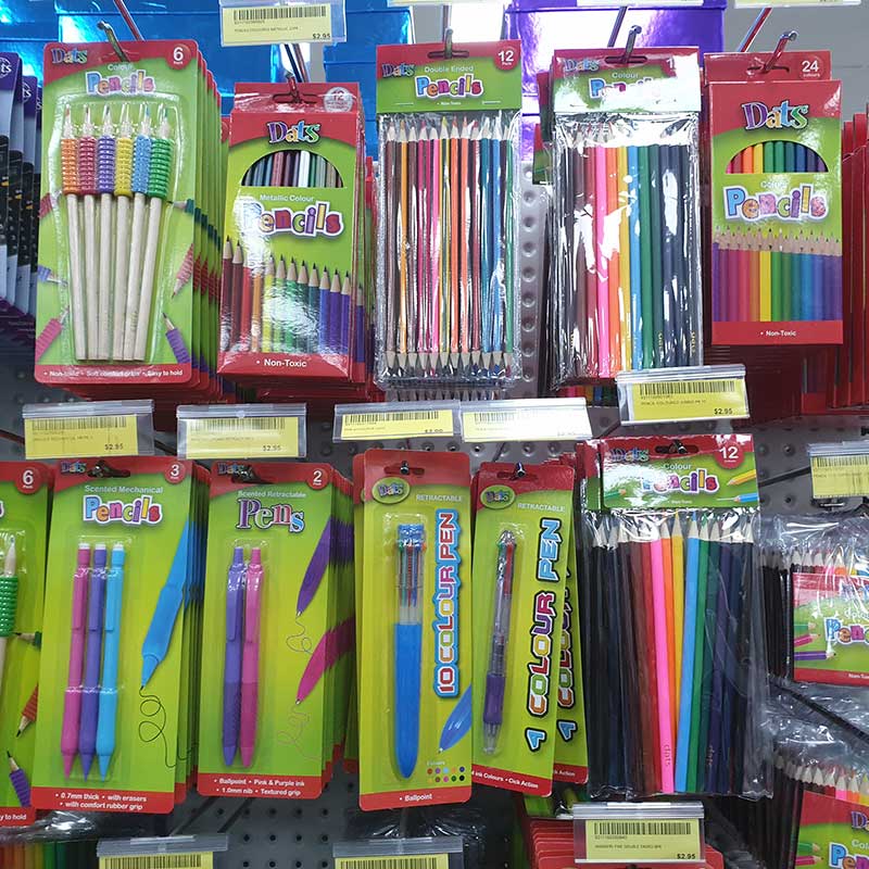 School supplies displayed— Discount Variety Store in Alice Springs, NT