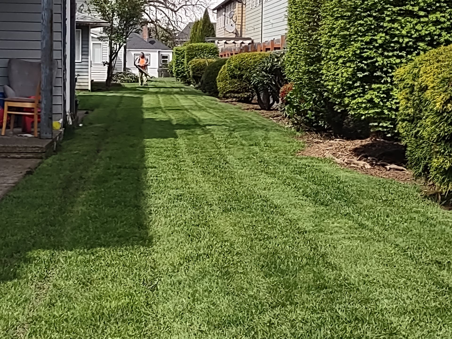 Worker Filling Up the Sidewalk with Pebbles – Woodburn, OR – Jacob's Yard Maintenance