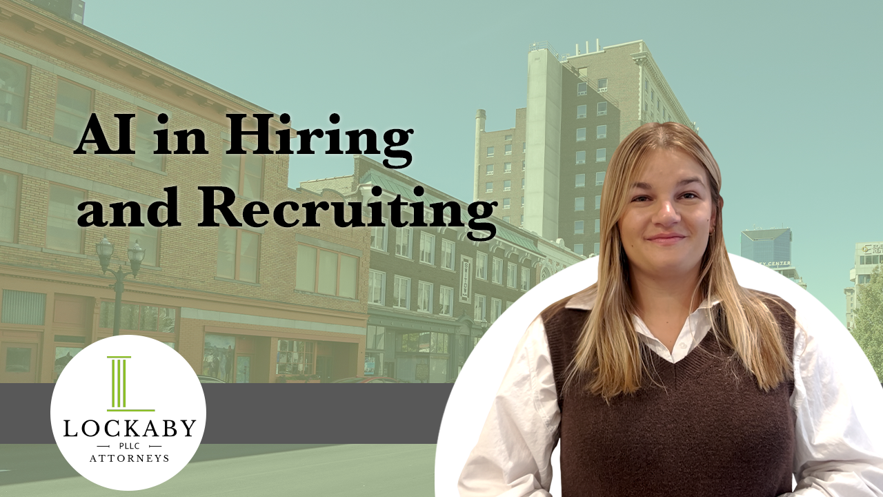 Abby Wearden, Lockaby Law Logo, and text saying AI in Hiring and Recruiting in Lexington, KY